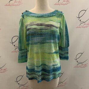 New Directions Petites. Size PL. Knit Semi Sheer. Textured. Boat Neck. Top. B28